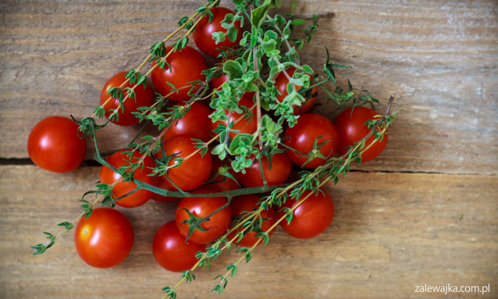 pomidorki i zioła (tymianek i oregano)